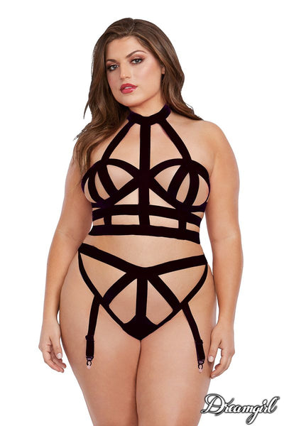 Strappy Bralette and Gartered Panty DG11833 - Black