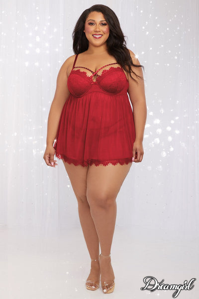 Strappy Stud Babydoll 12378 - Garnet