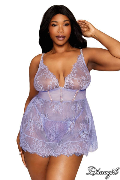 Rhinestone and Lace Babydoll & G-String 13235 - Lilac