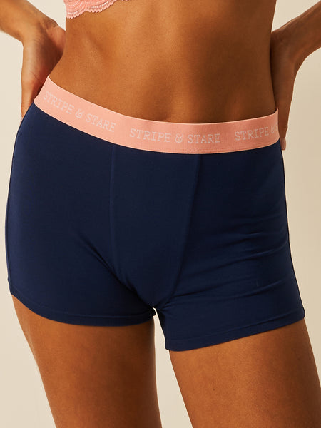 Women's Boxer  - Navy & Neon Peach