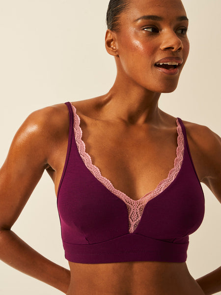 Lace Plunge Bra - Black Cherry & Dusky Pink