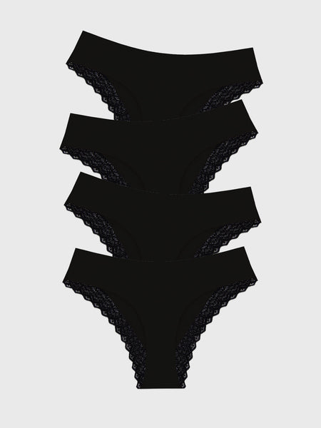 ZigZag Lace Brazilian Brief Four Pack - Black